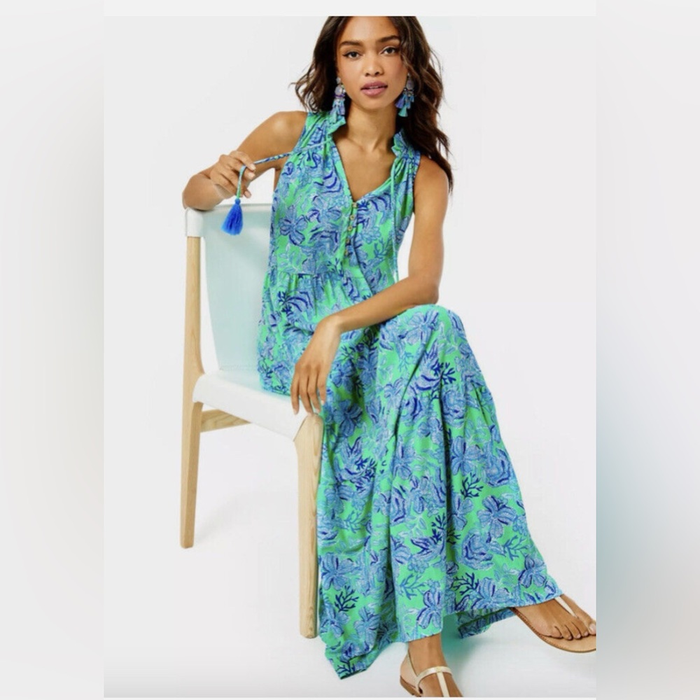 Lilly Pulitzer Green and Blue Floral Maxi Dress